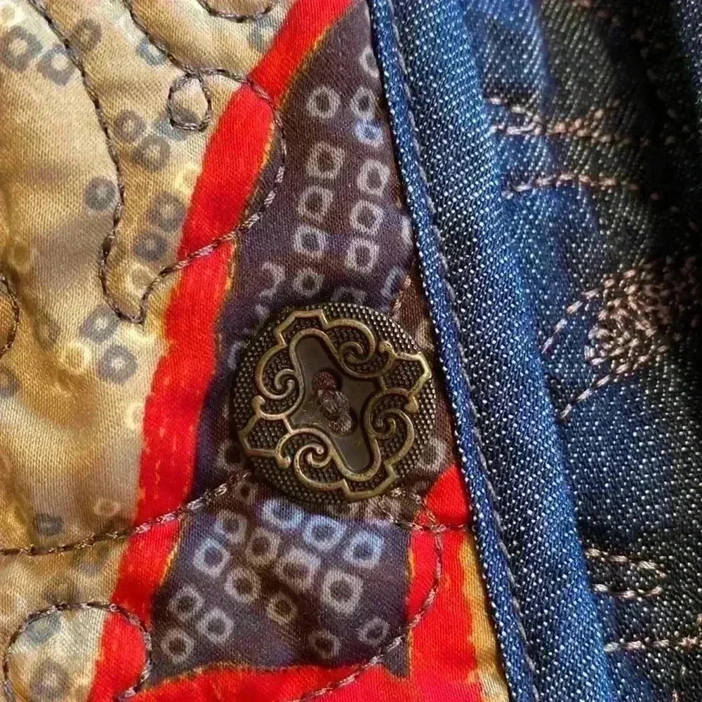 Woman’s Reversible Quilted Jacket Coat.  Denim And Floral.  Size L/XL. - Picture 5 of 10